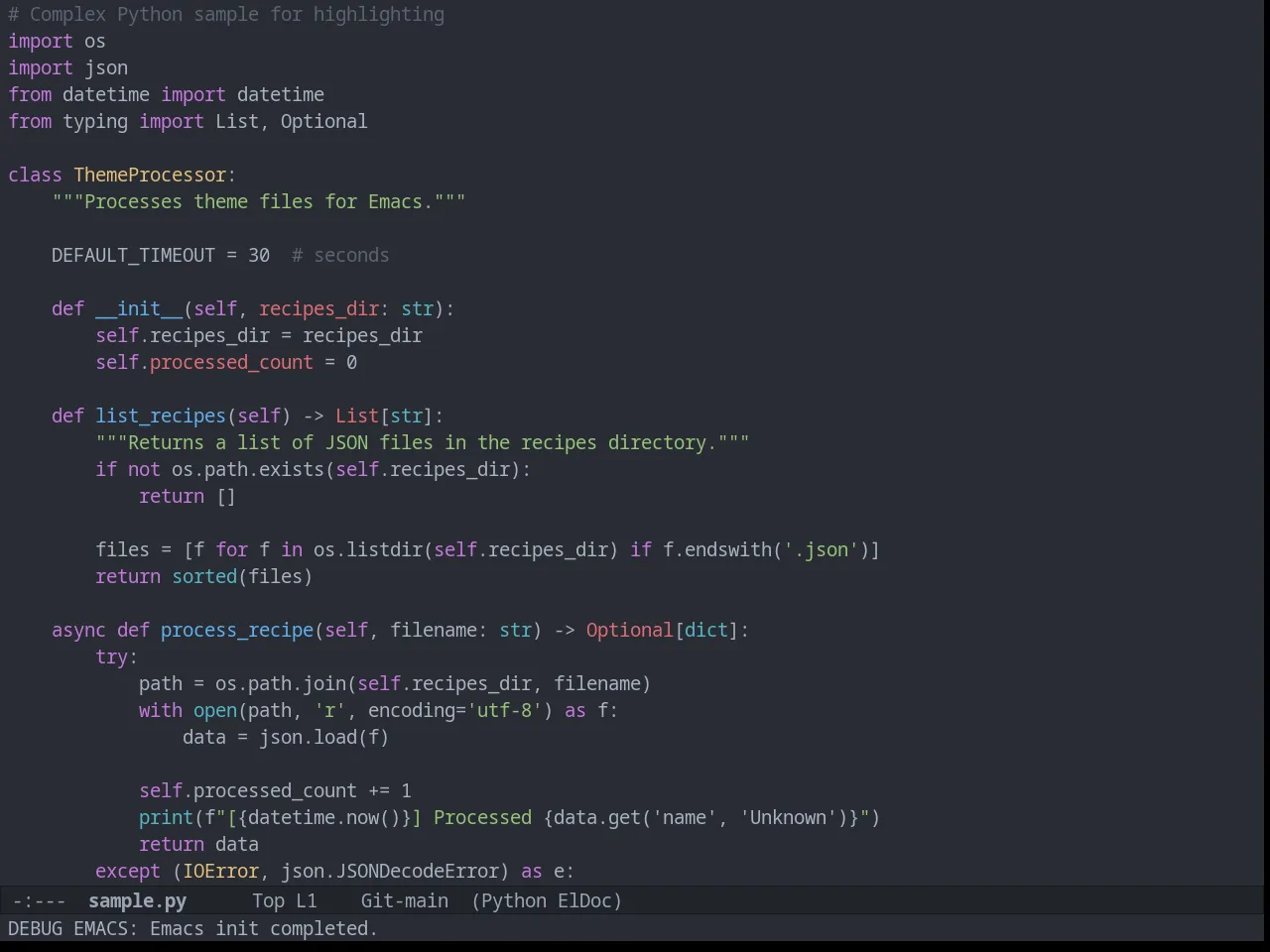 Atom One Dark Theme in python-mode