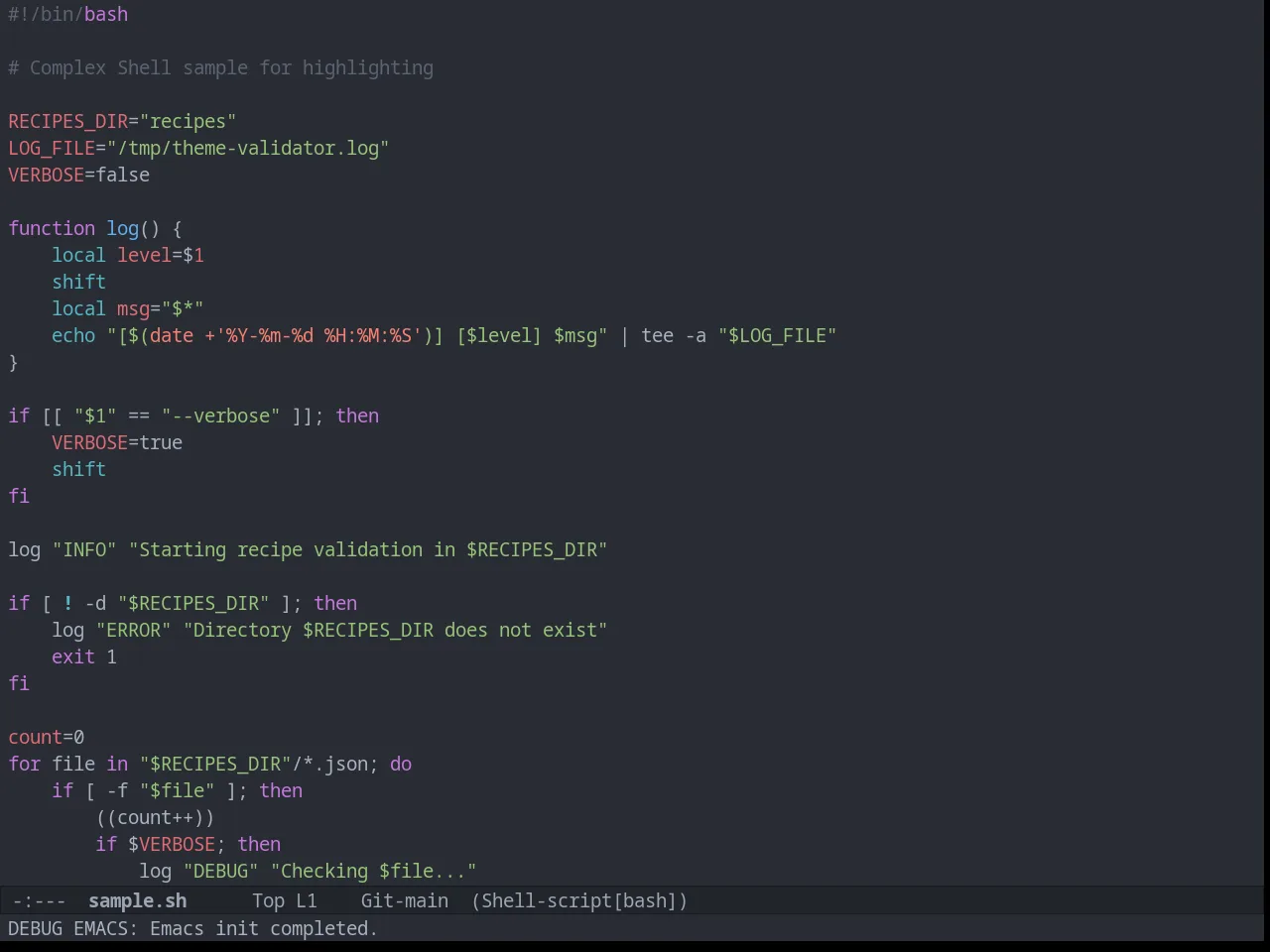 Atom One Dark Theme in sh-mode