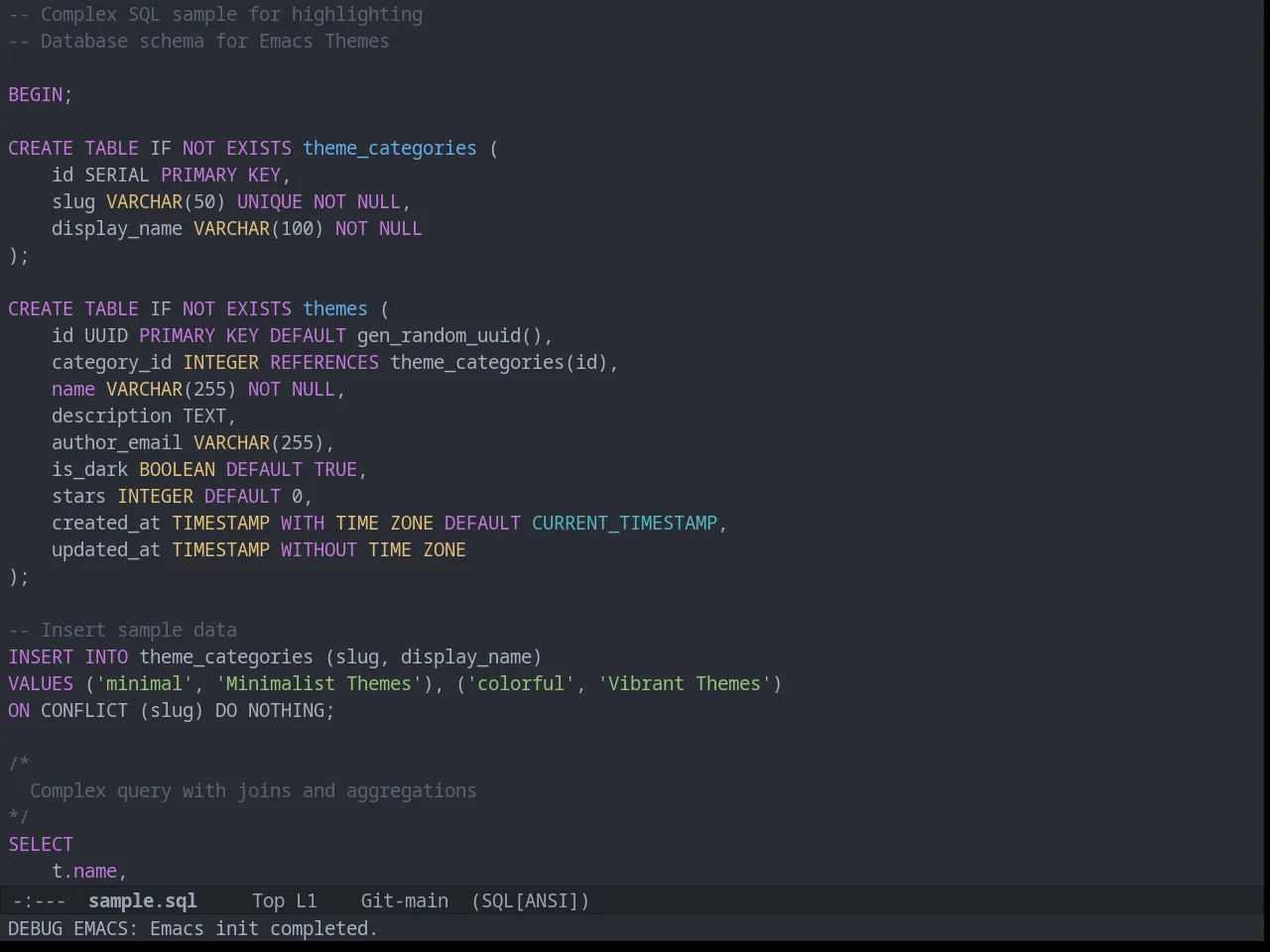 Atom One Dark Theme in sql-mode
