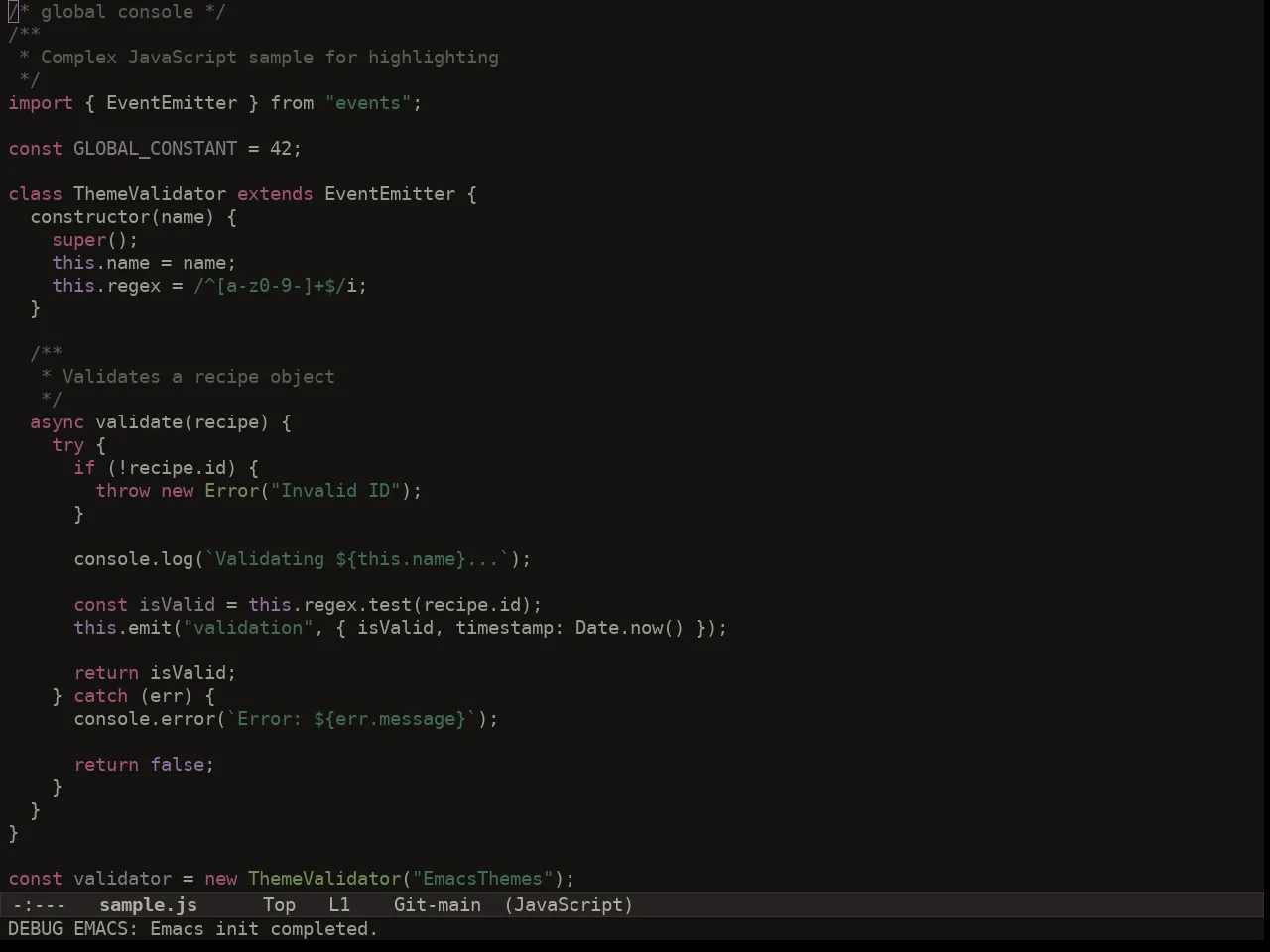Au Herbarium Night Theme in javascript-mode