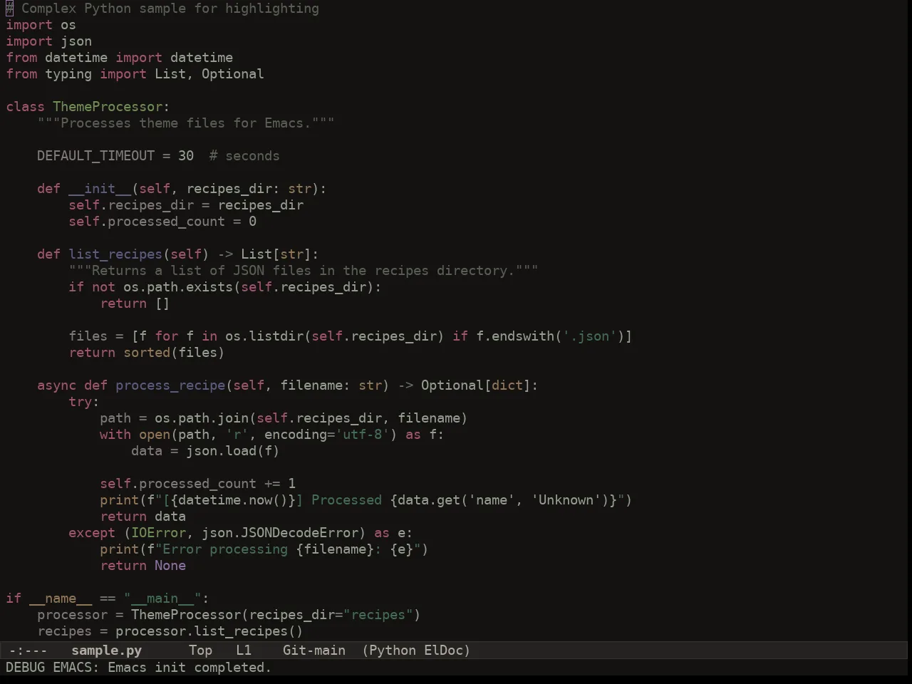 Au Herbarium Night Theme in python-mode