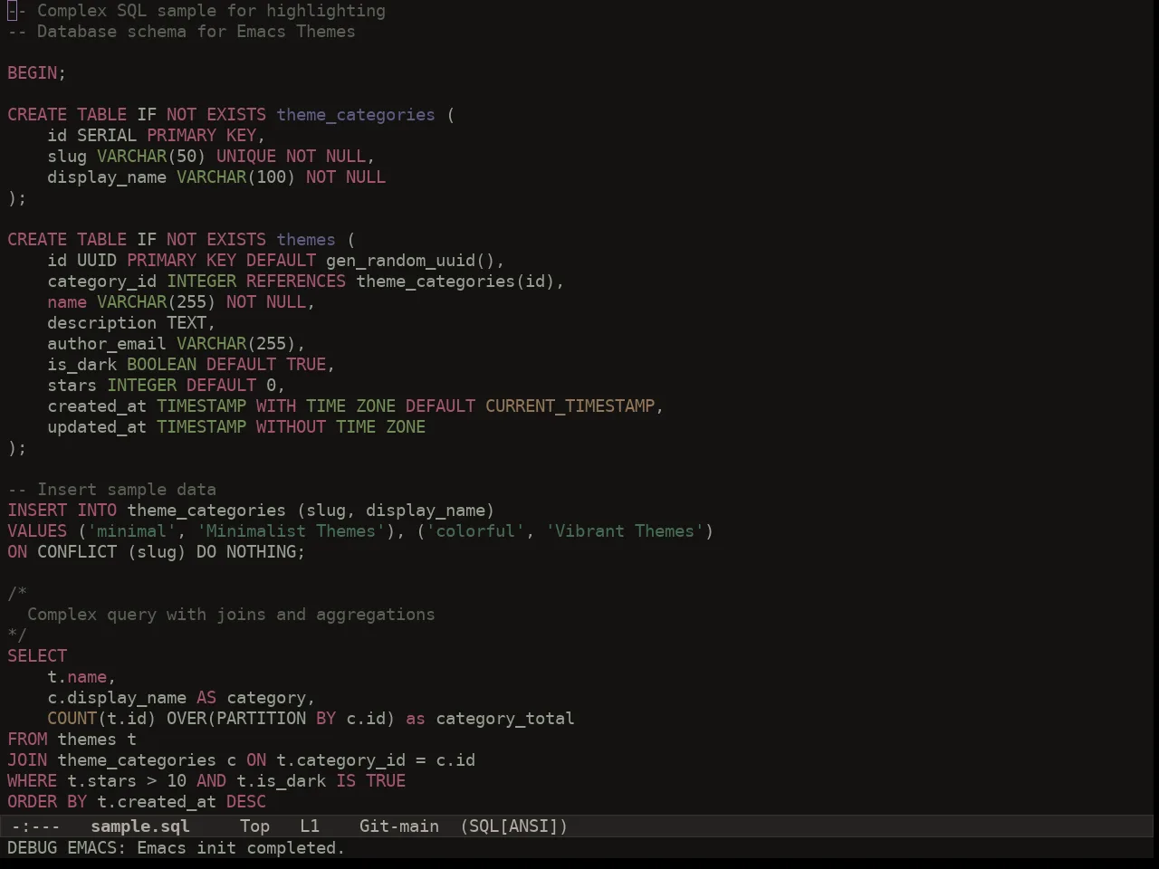 Au Herbarium Night Theme in sql-mode
