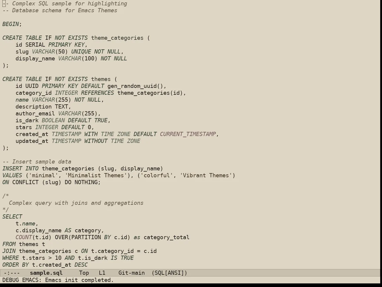 Au Parchment Day Theme in sql-mode