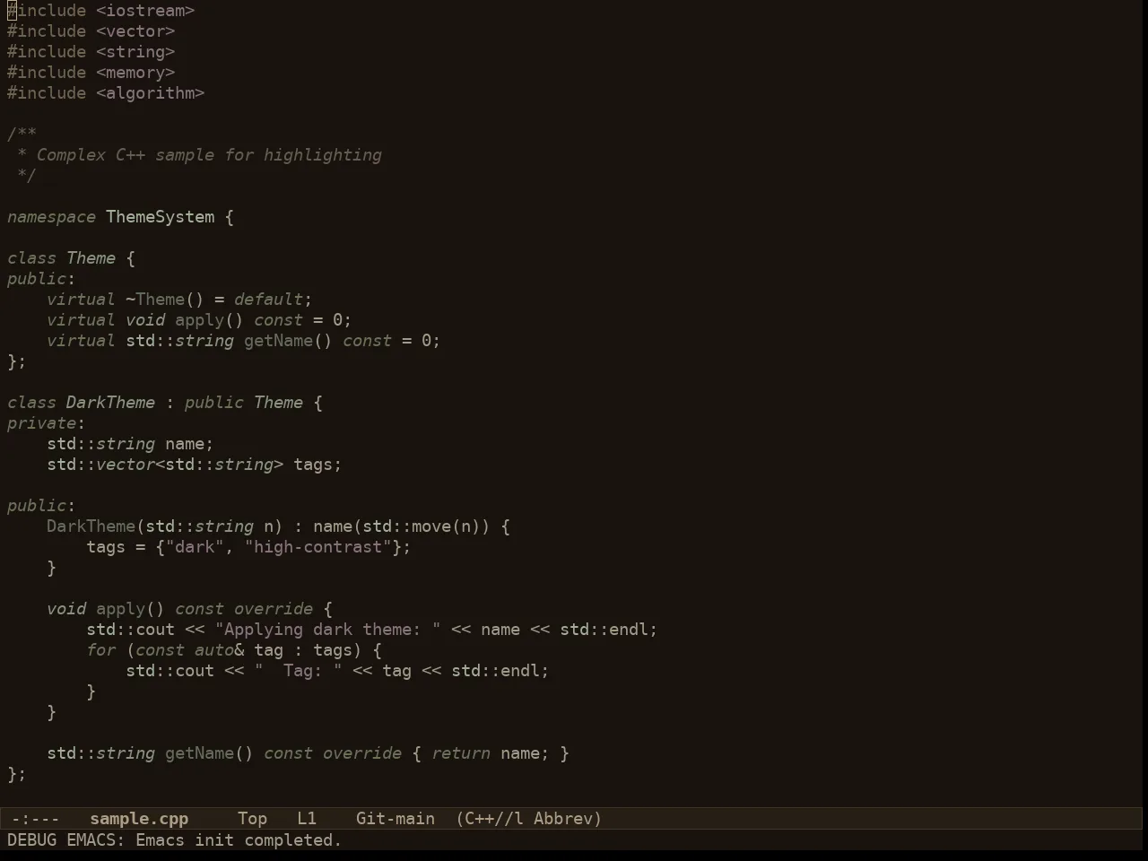 Au Parchment Night Theme in c++-mode