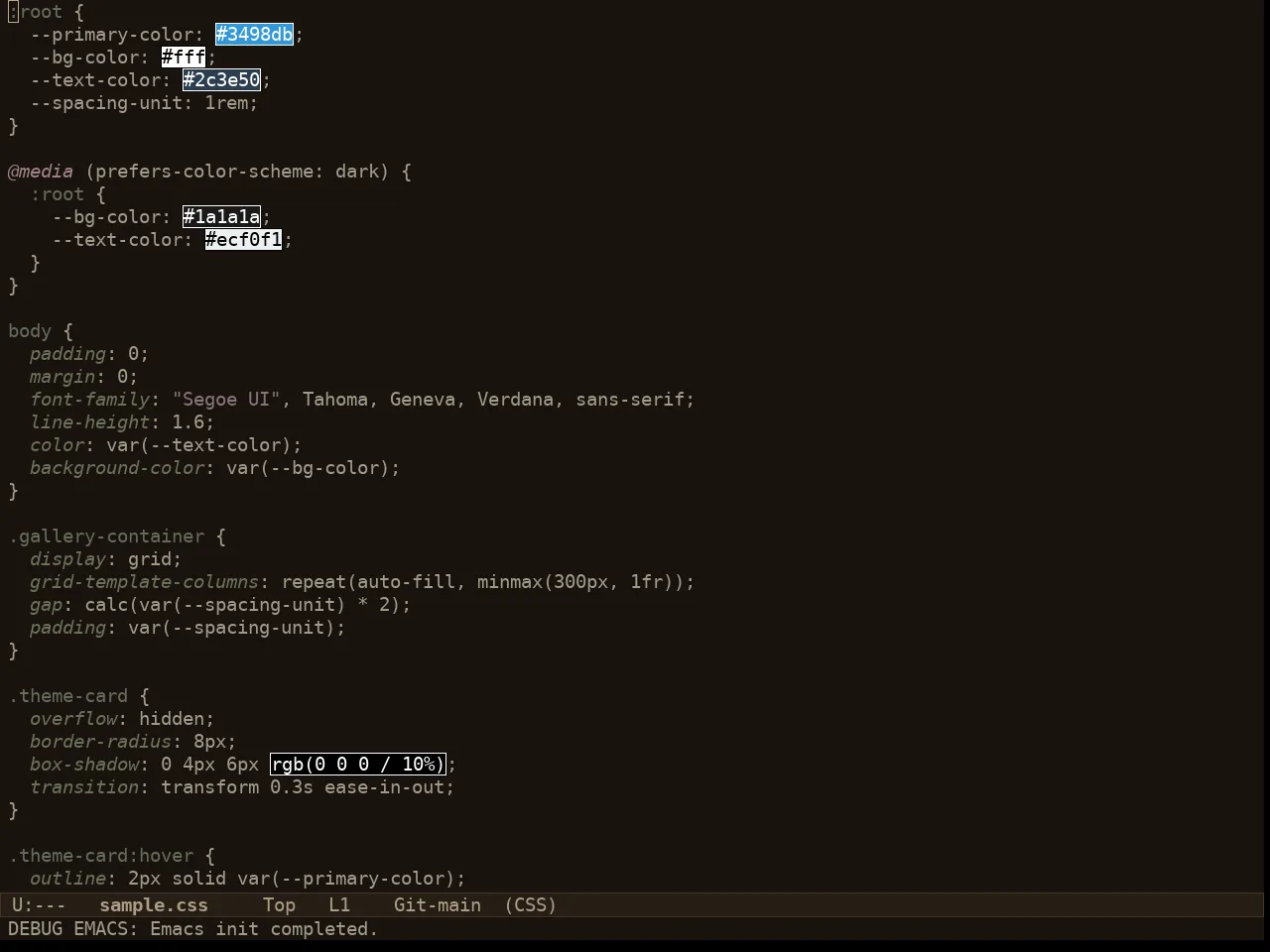 Au Parchment Night Theme in css-mode