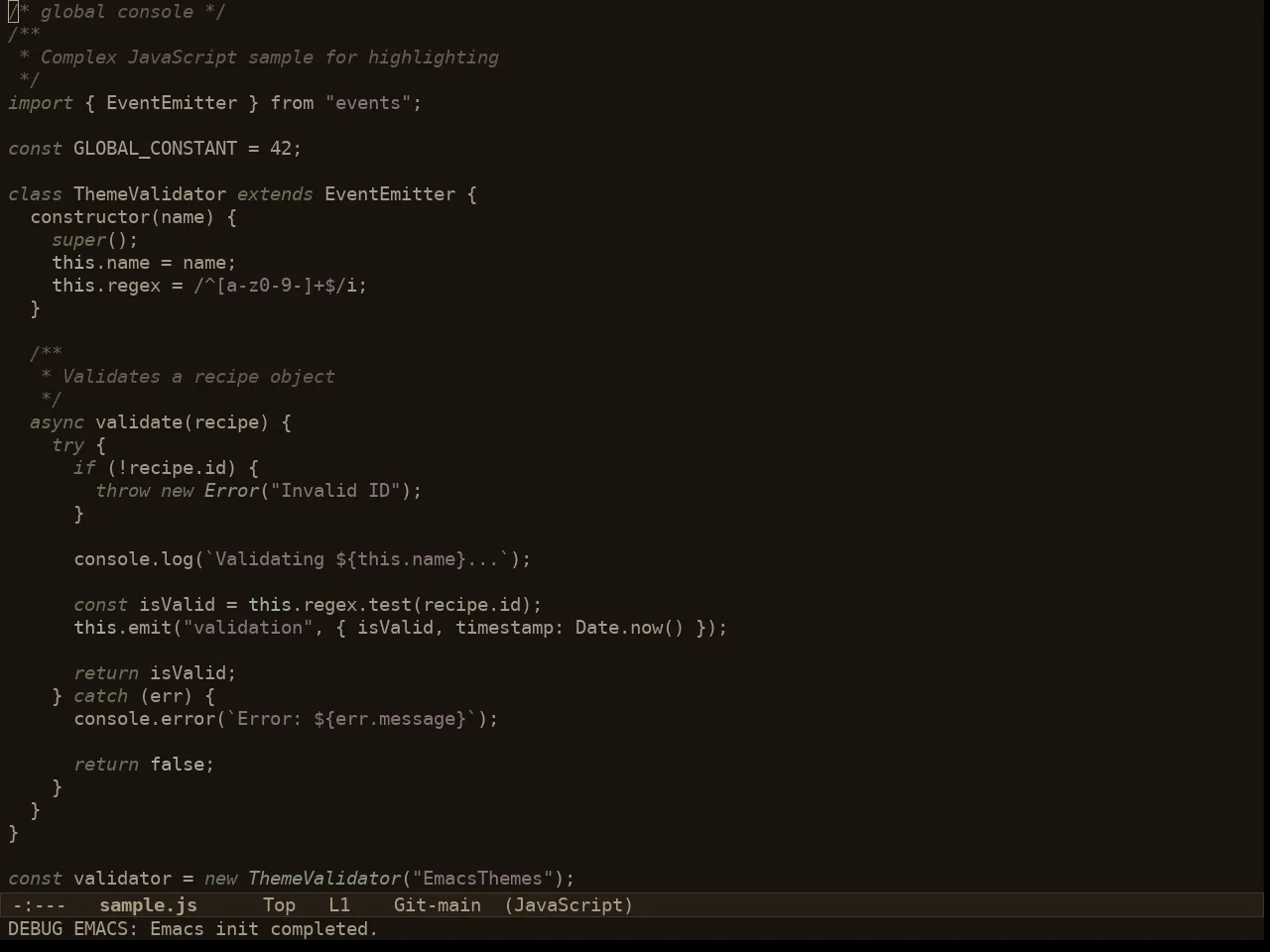 Au Parchment Night Theme in javascript-mode