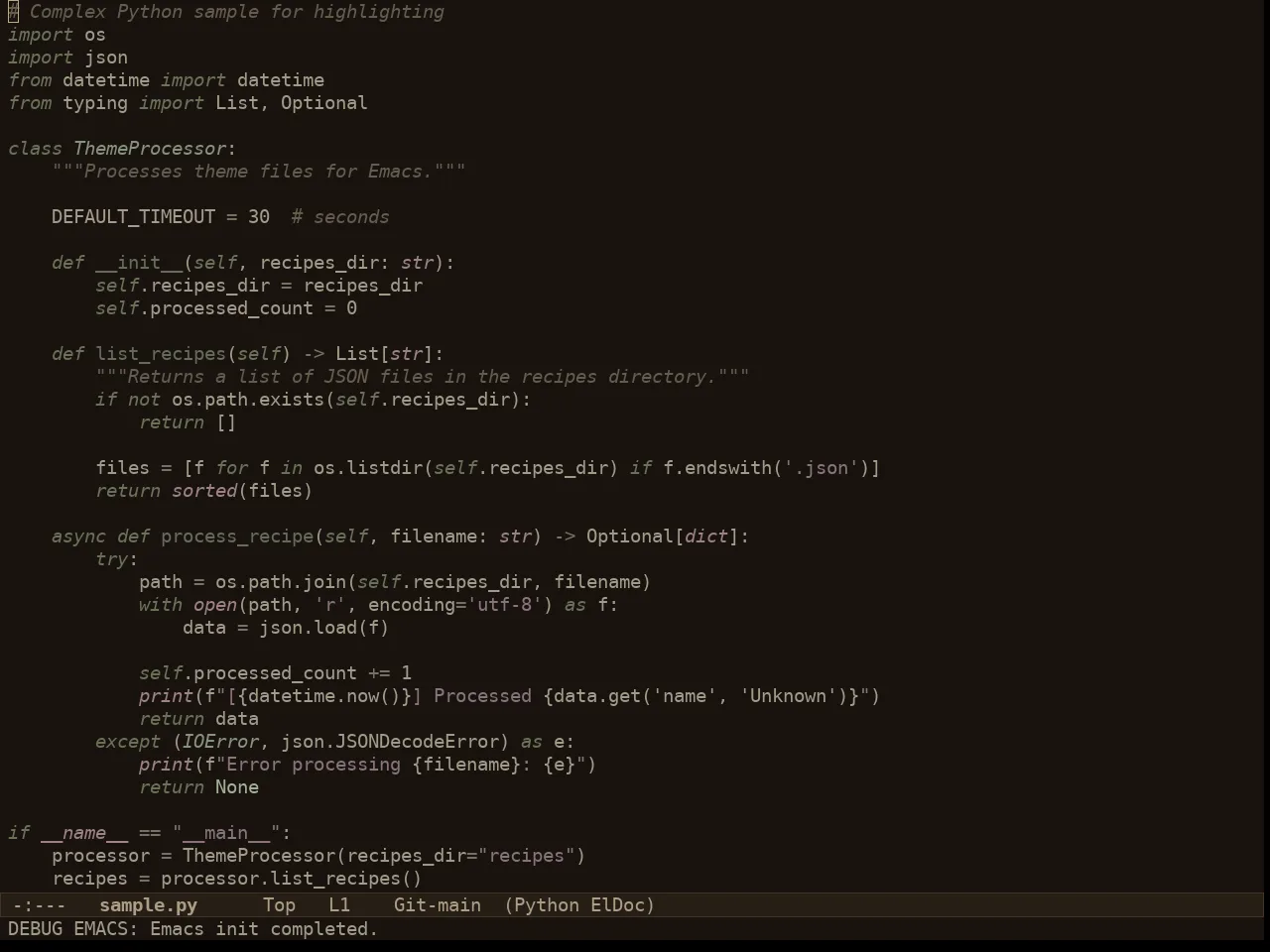 Au Parchment Night Theme in python-mode