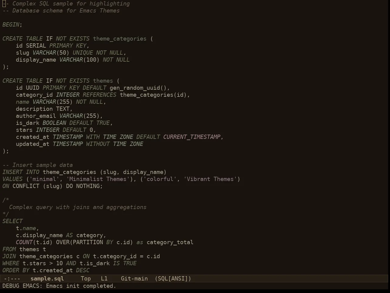 Au Parchment Night Theme in sql-mode