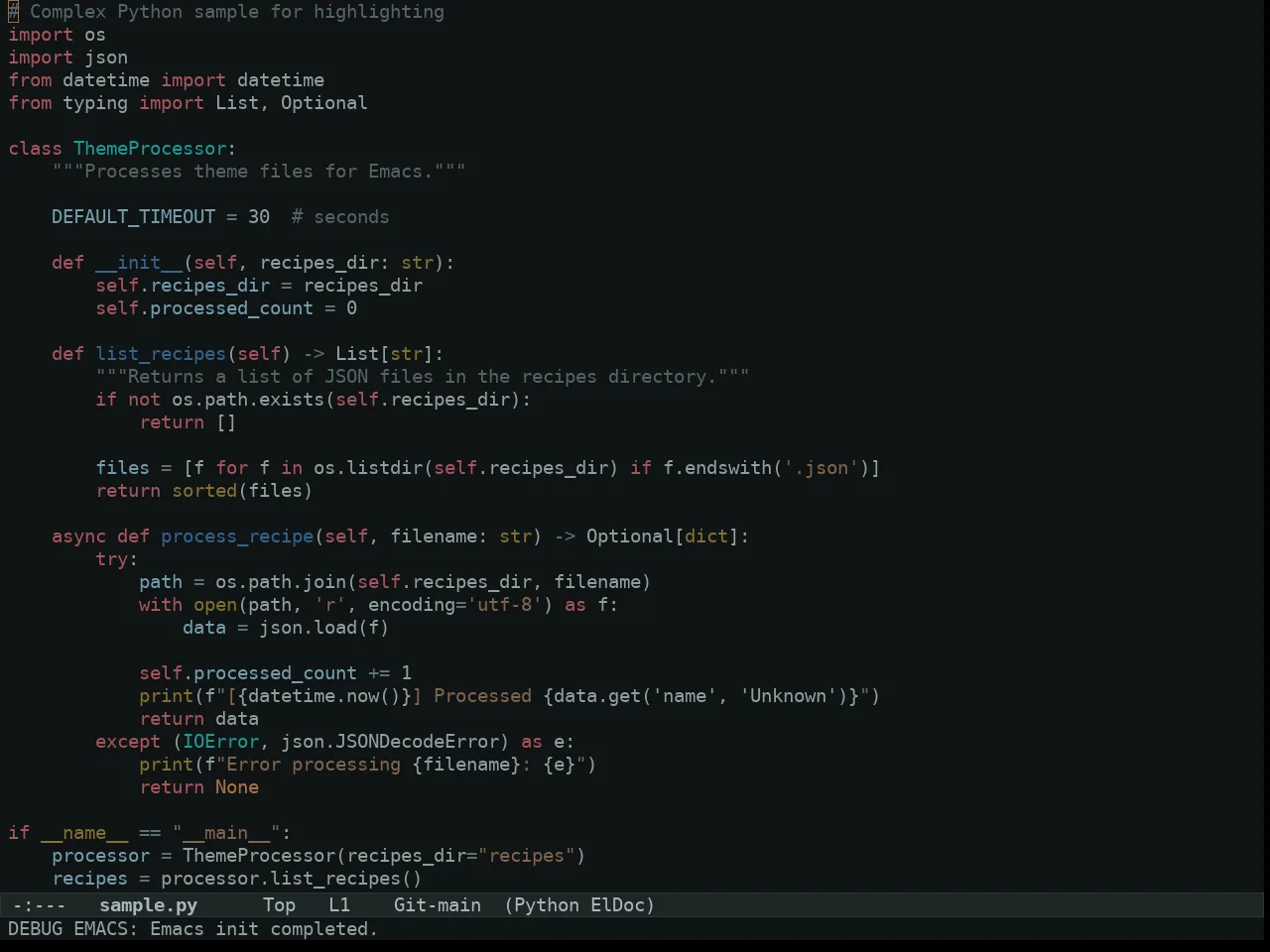 Au Salina Night Theme in python-mode