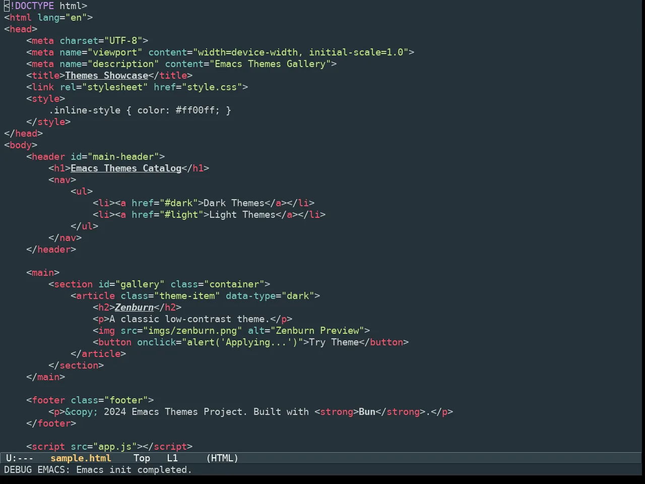 Aurora Theme in html-mode