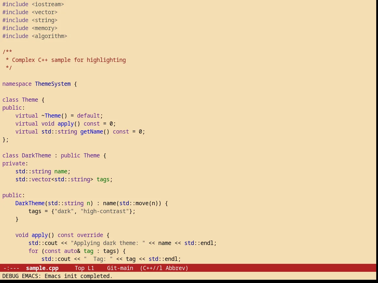 Autumn Light Theme in c++-mode