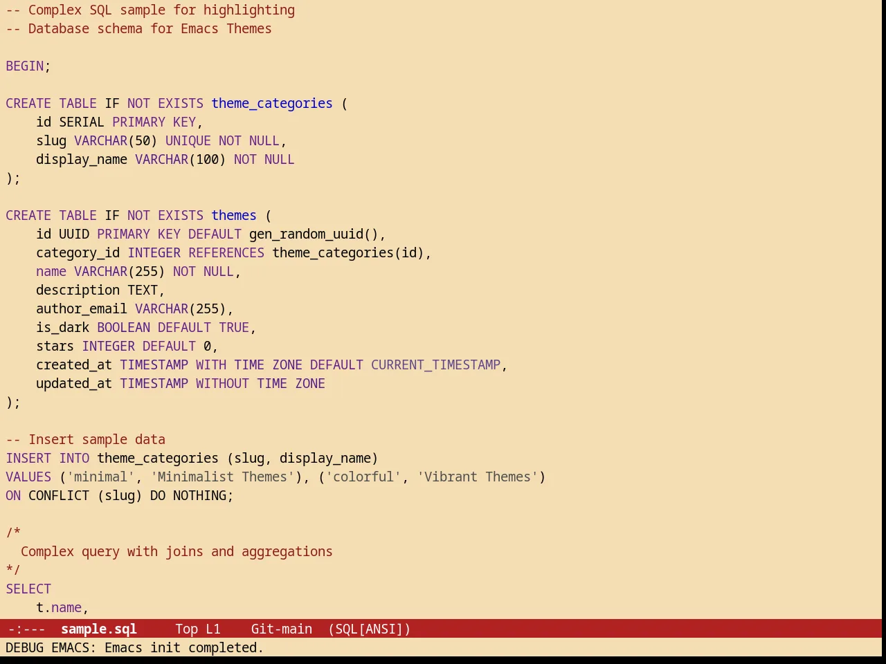 Autumn Light Theme in sql-mode