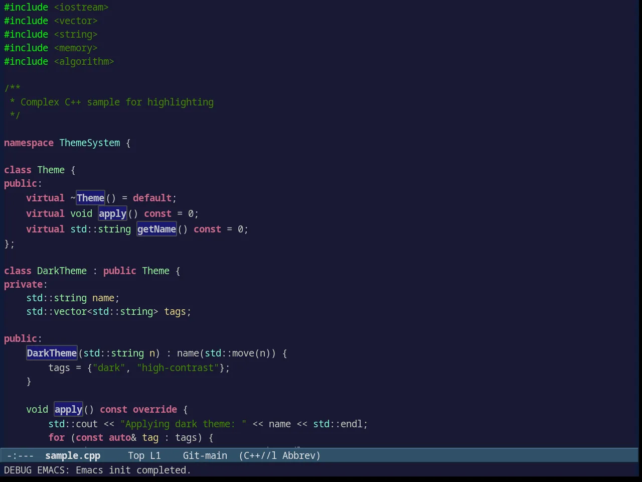 Avk darkblue White Theme in c++-mode