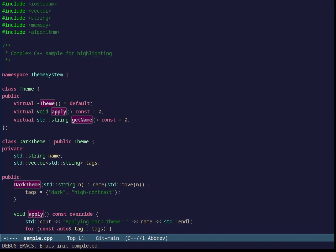 Avk Darkblue Yellow Theme in c++-mode