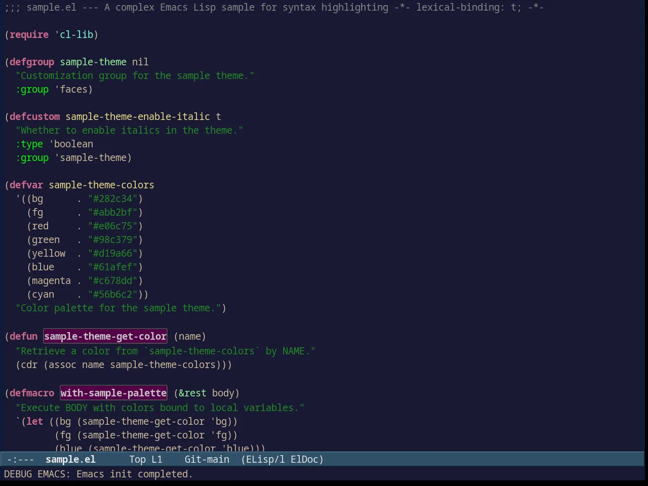 Avk Darkblue Yellow Theme in emacs-lisp-mode