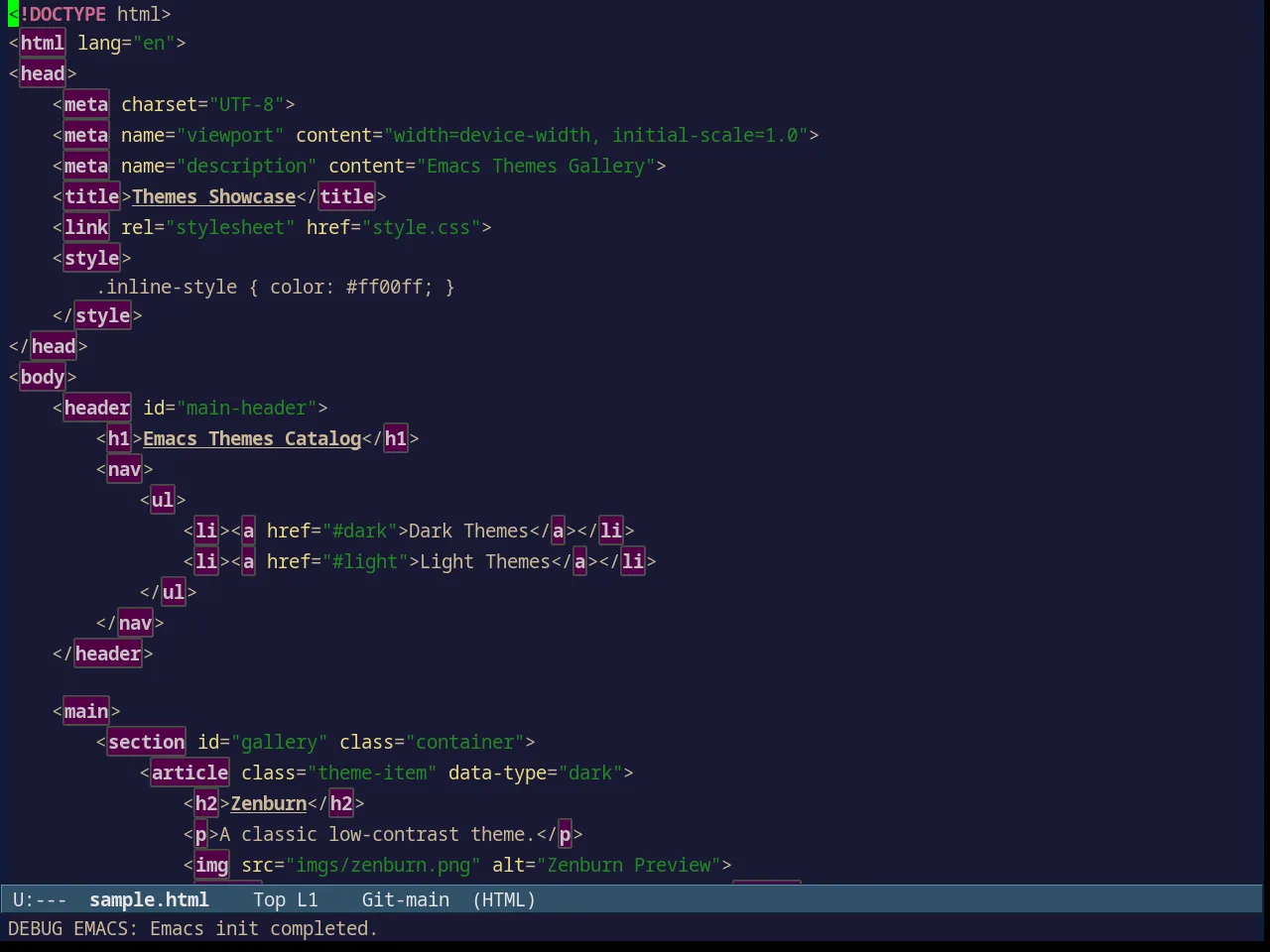 Avk Darkblue Yellow Theme in html-mode