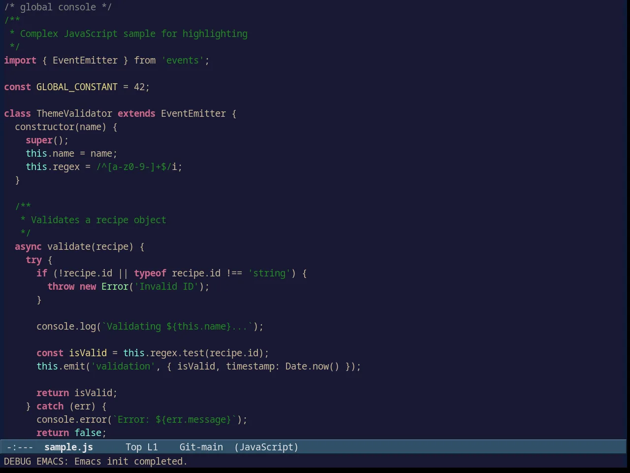Avk Darkblue Yellow Theme in javascript-mode