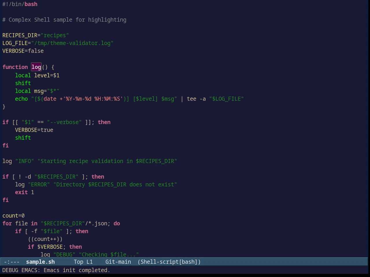 Avk Darkblue Yellow Theme in sh-mode