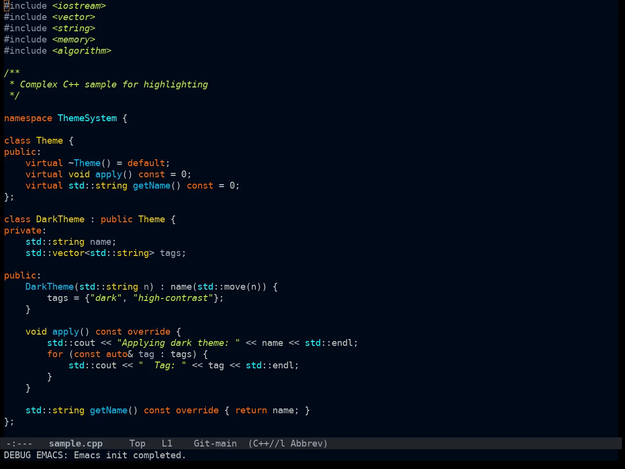 Ayu Dark Theme in c++-mode
