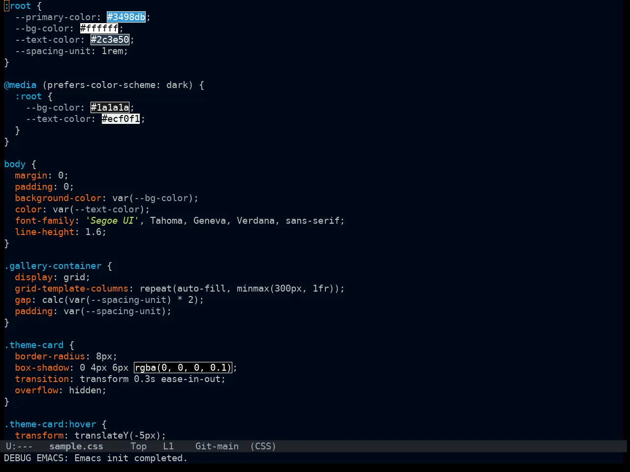 Ayu Dark Theme in css-mode