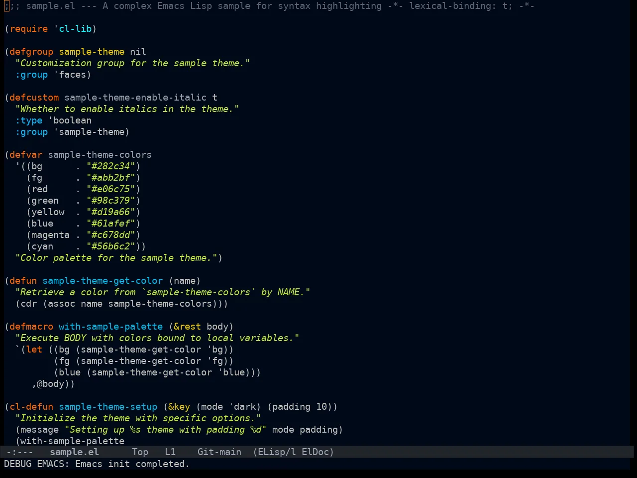 Ayu Dark Theme in emacs-lisp-mode