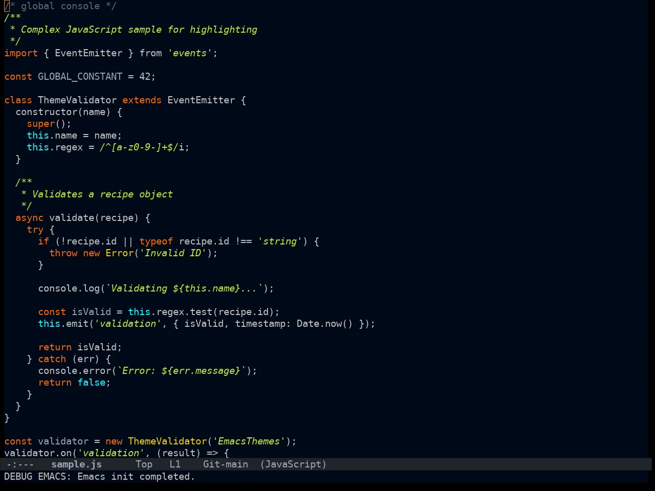 Ayu Dark Theme in javascript-mode