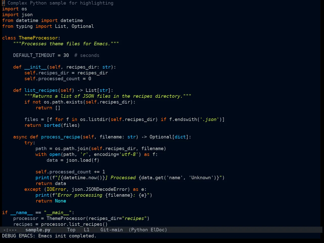 Ayu Dark Theme in python-mode