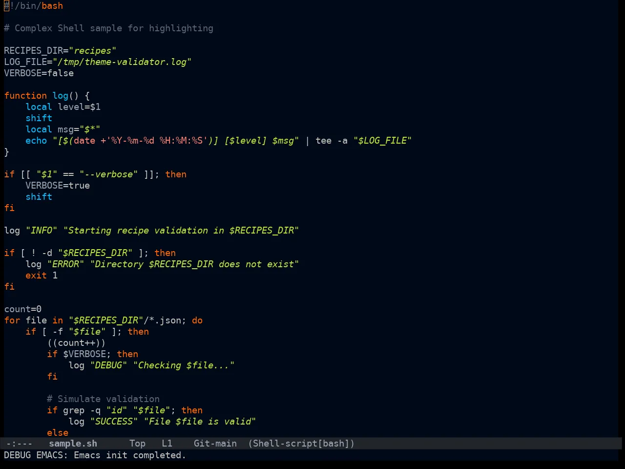 Ayu Dark Theme in sh-mode