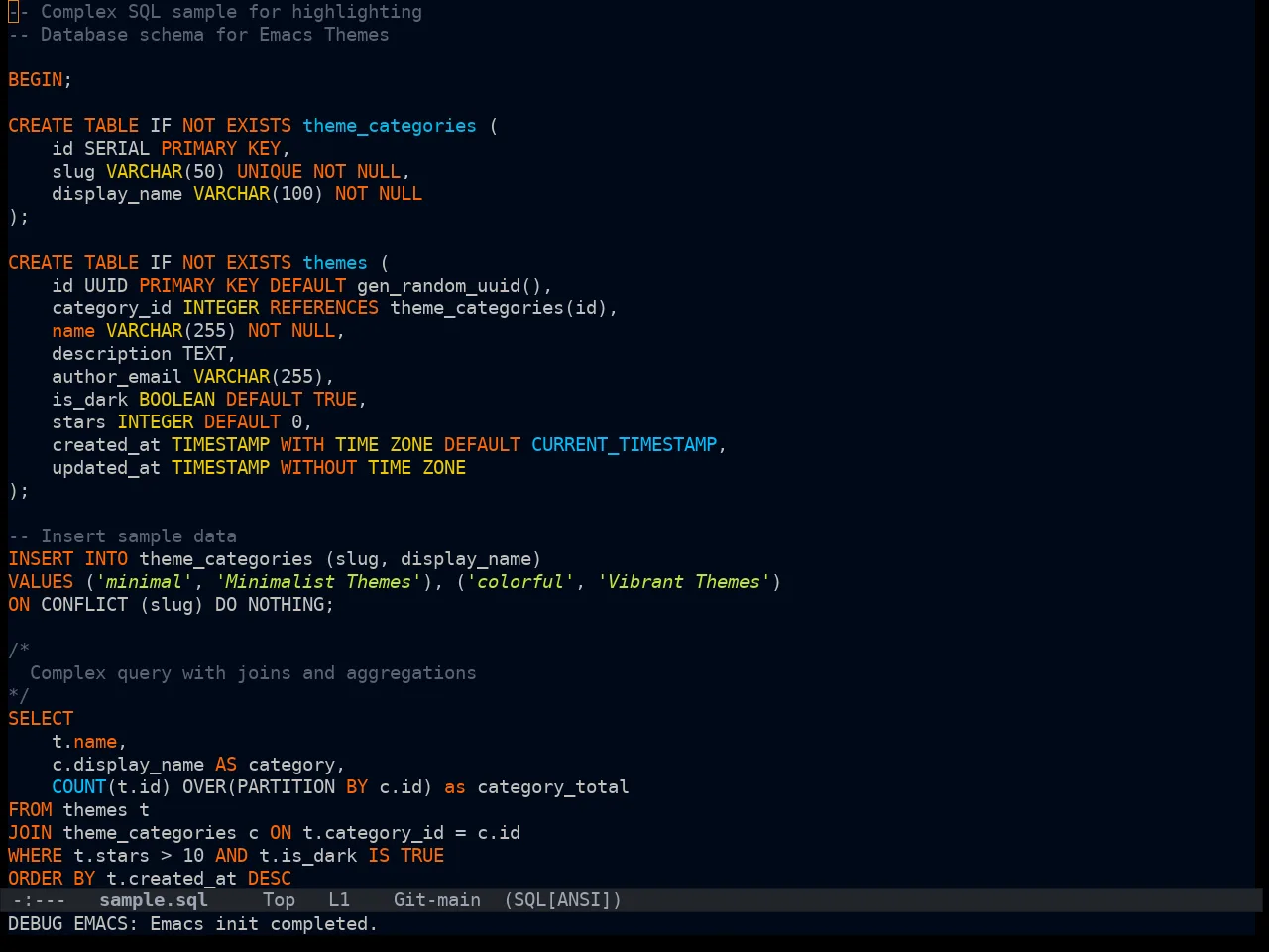 Ayu Dark Theme in sql-mode
