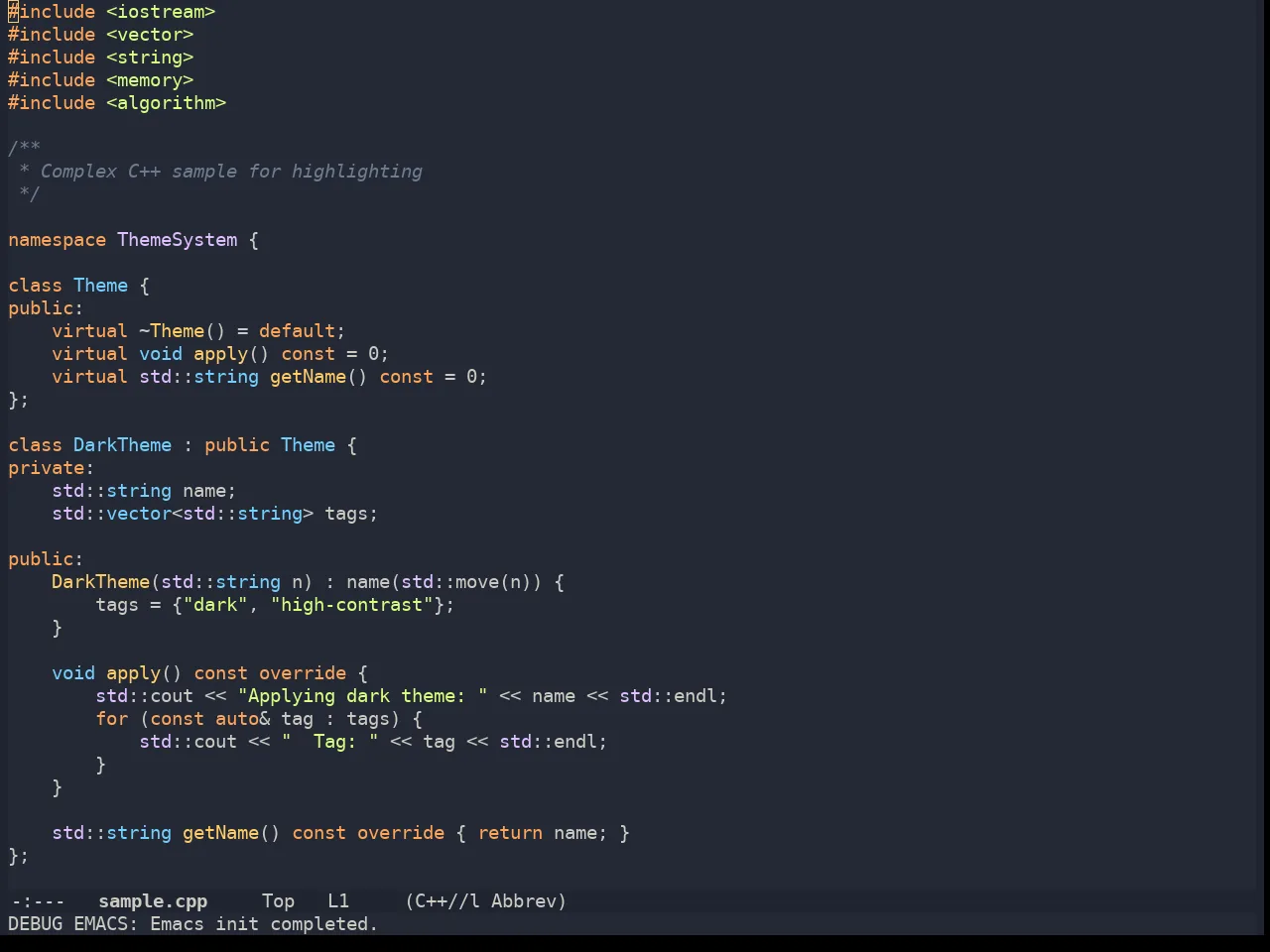 Ayu Dusk in c++-mode