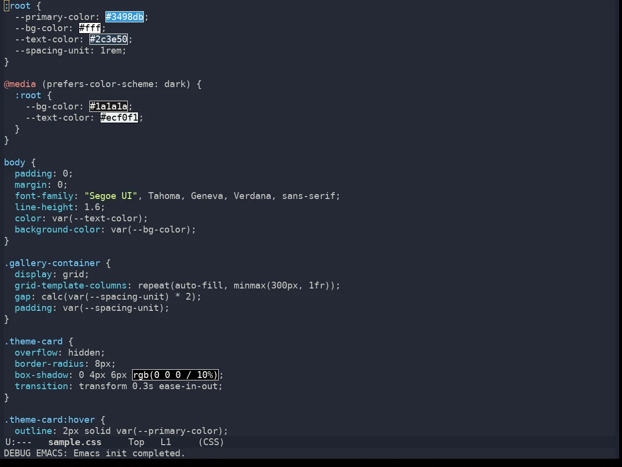 Ayu Dusk in css-mode