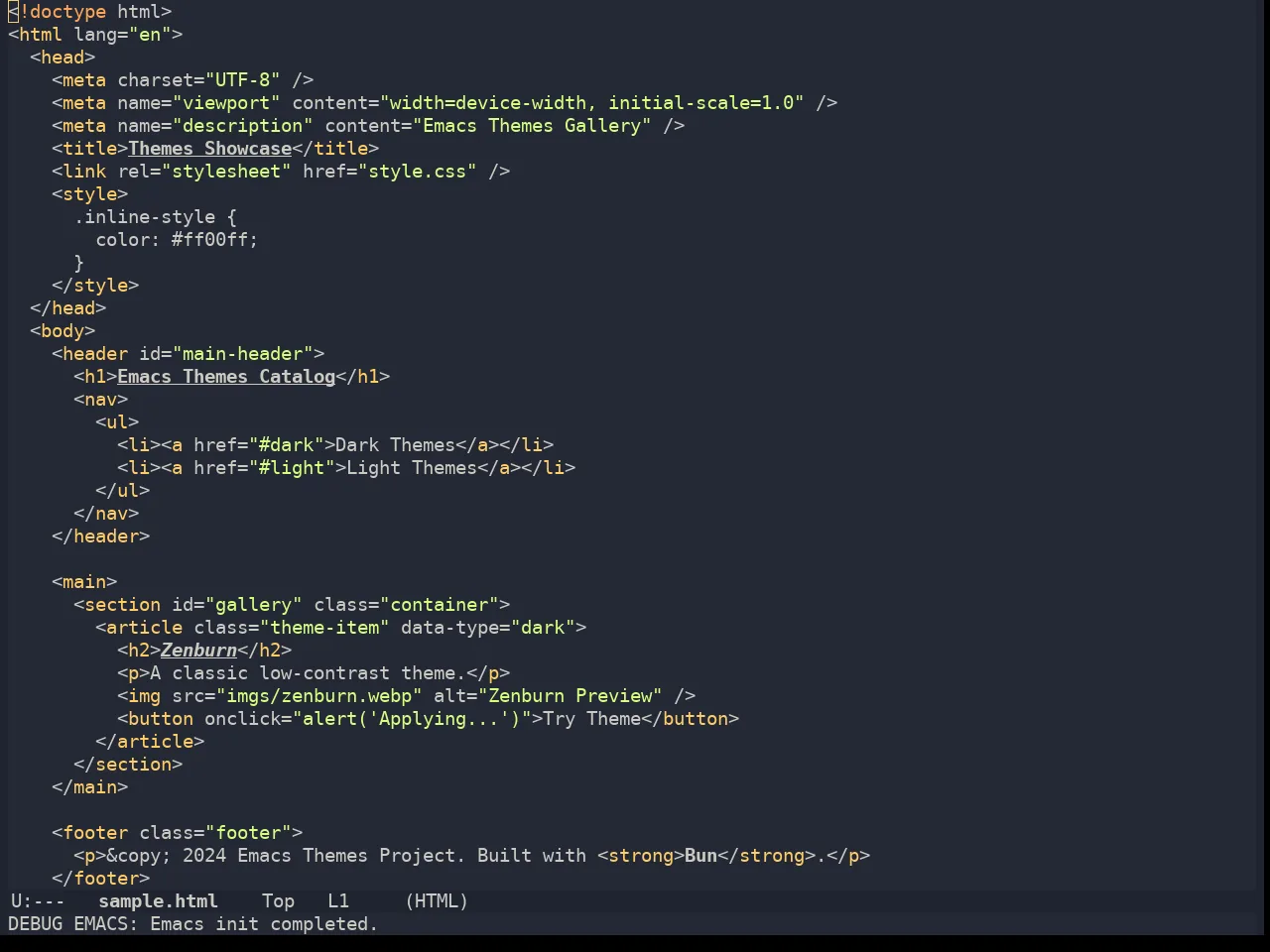 Ayu Dusk in html-mode