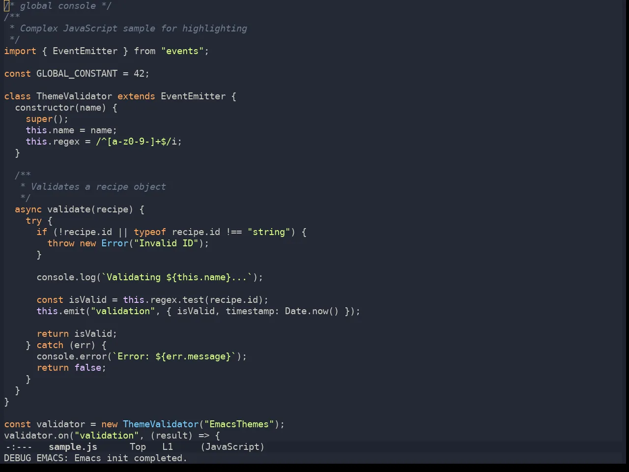 Ayu Dusk in javascript-mode