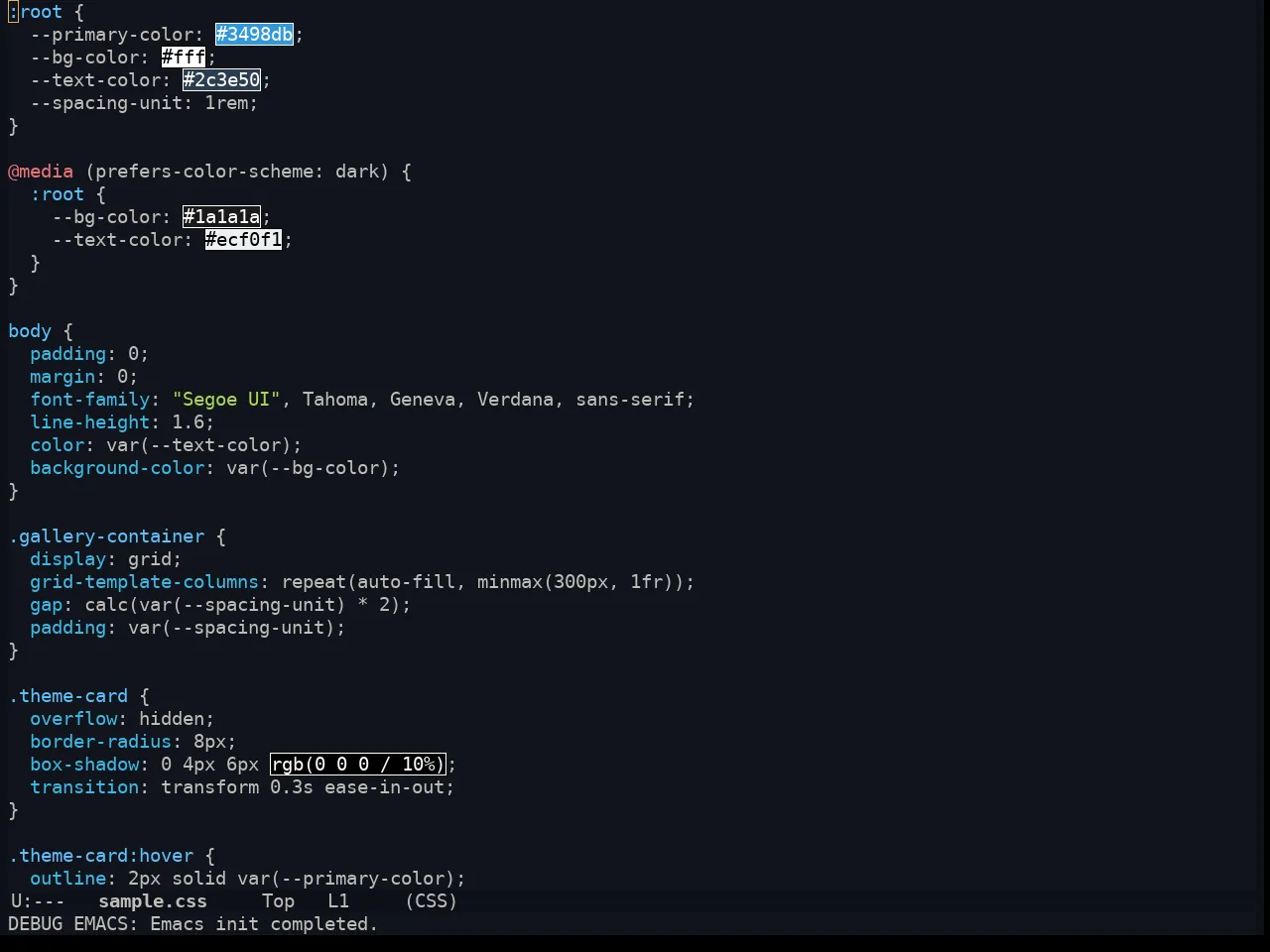 Ayu Night in css-mode