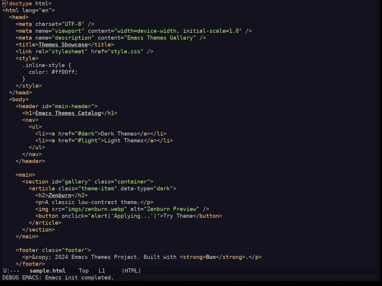 Ayu Night in html-mode