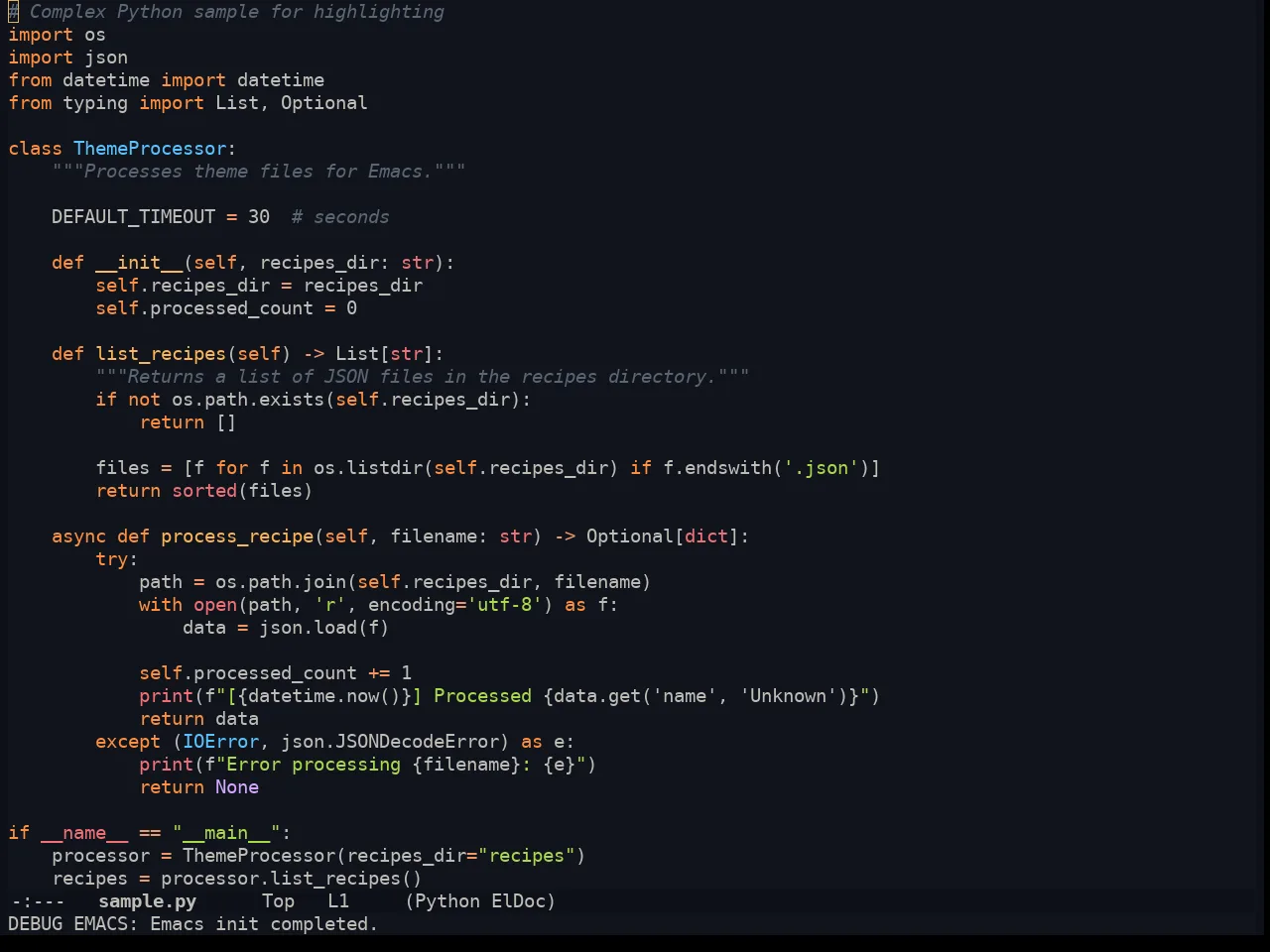 Ayu Night in python-mode
