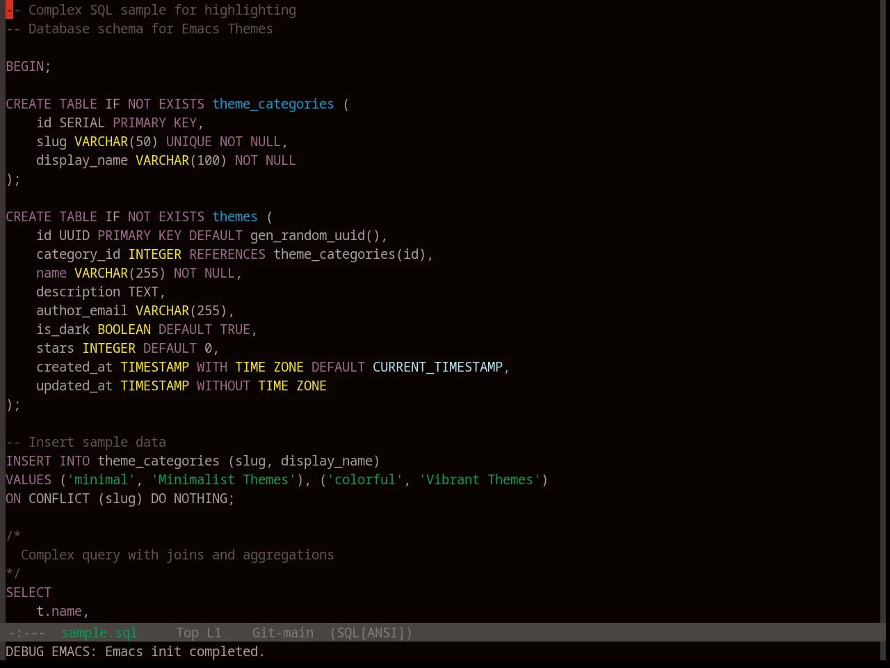 Base16 3024 Theme in sql-mode