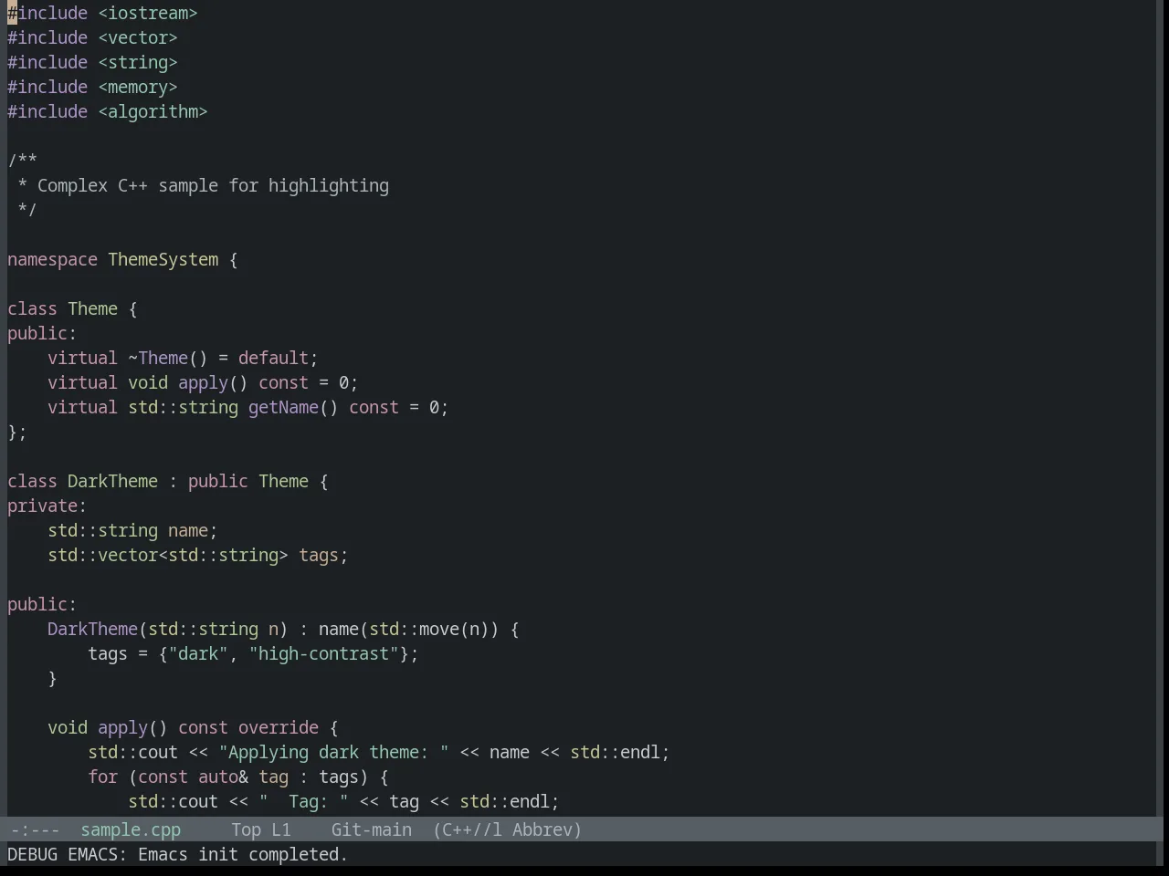 Base16 Ashes Theme in c++-mode