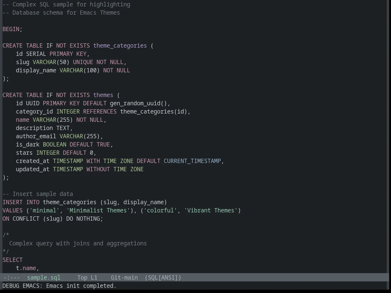 Base16 Ashes Theme in sql-mode