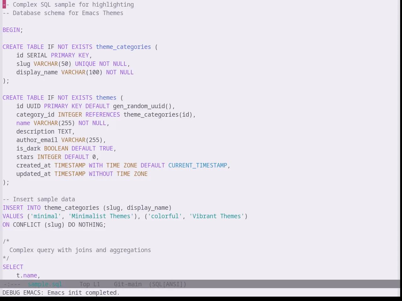 Base16 Atelier Cave Light Theme in sql-mode
