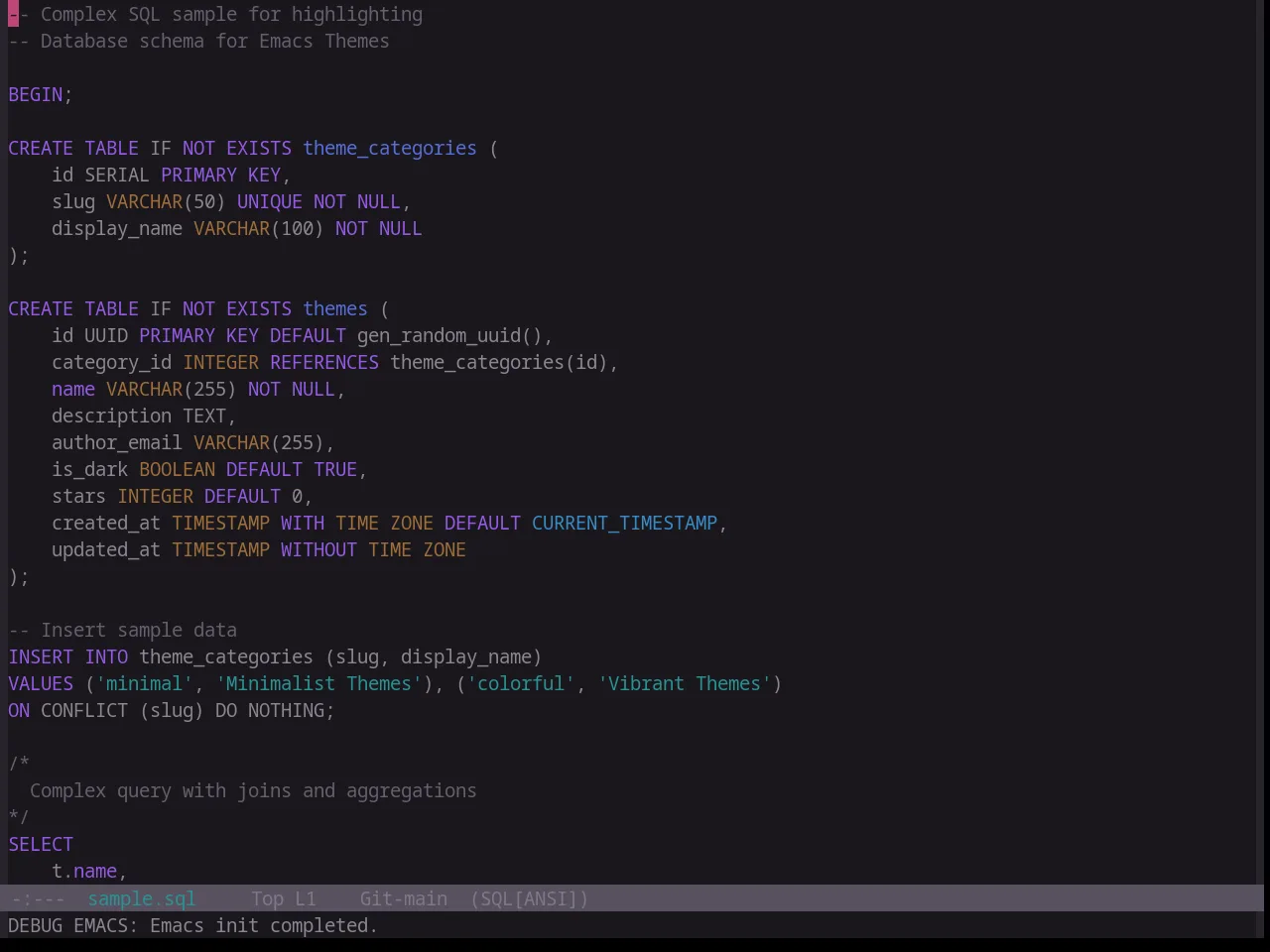 Base16 Atelier Cave Theme in sql-mode