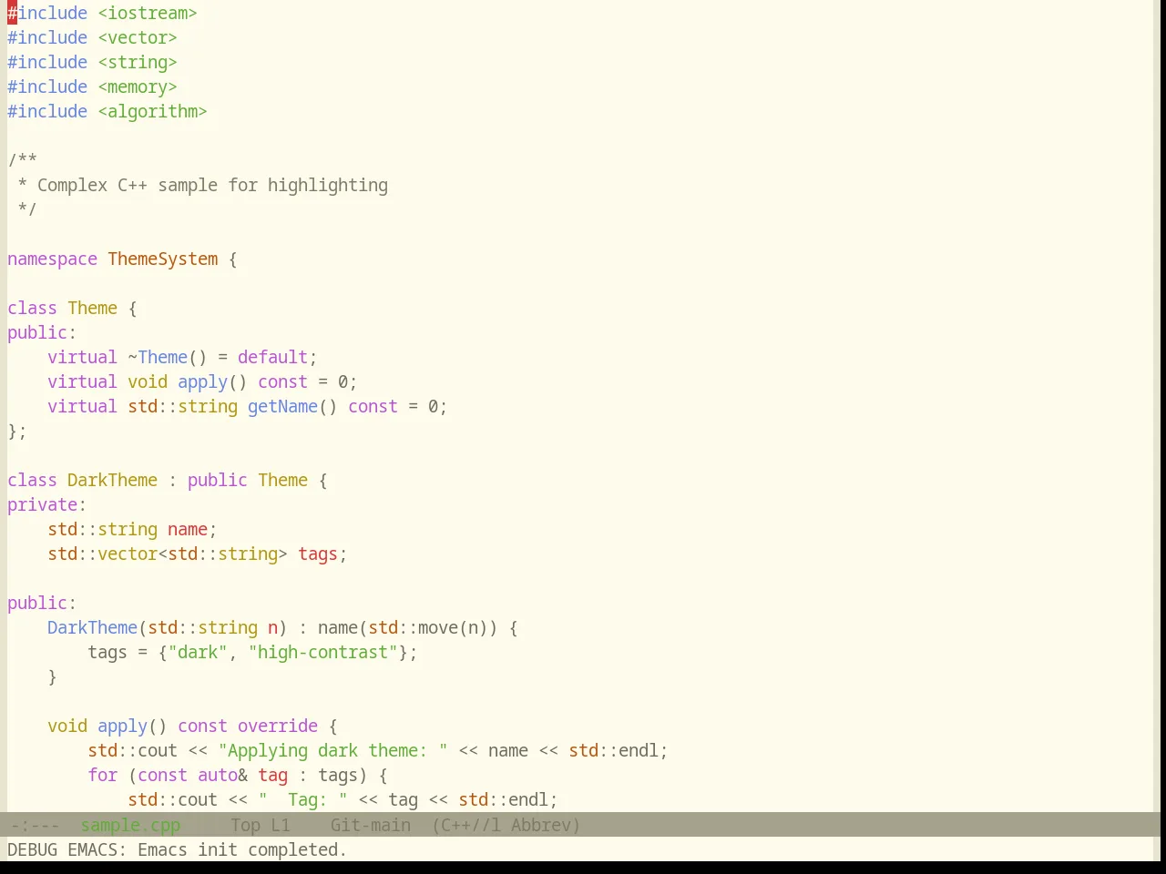 Base16 Atelier Dune Light Theme in c++-mode