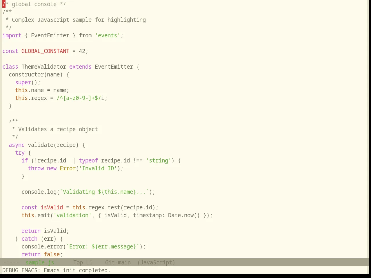 Base16 Atelier Dune Light Theme in javascript-mode