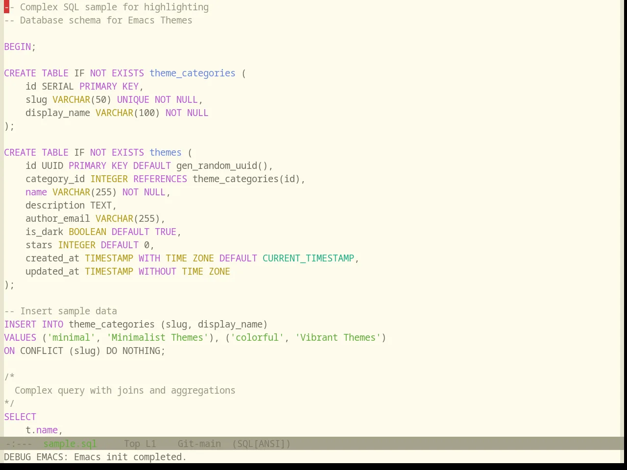 Base16 Atelier Dune Light Theme in sql-mode