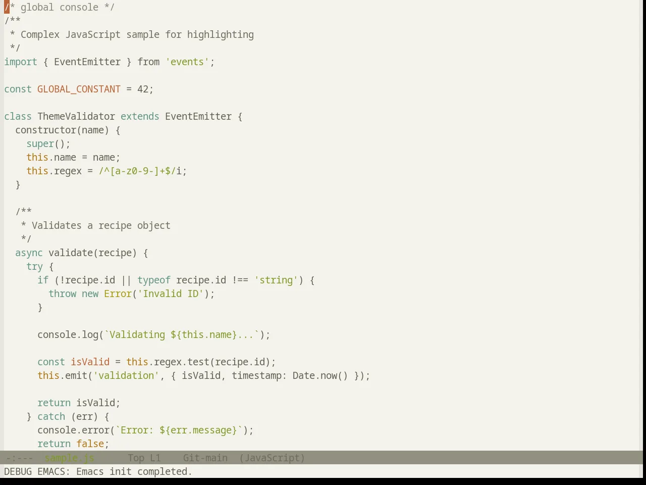 Base16 Atelier Estuary Light Theme in javascript-mode