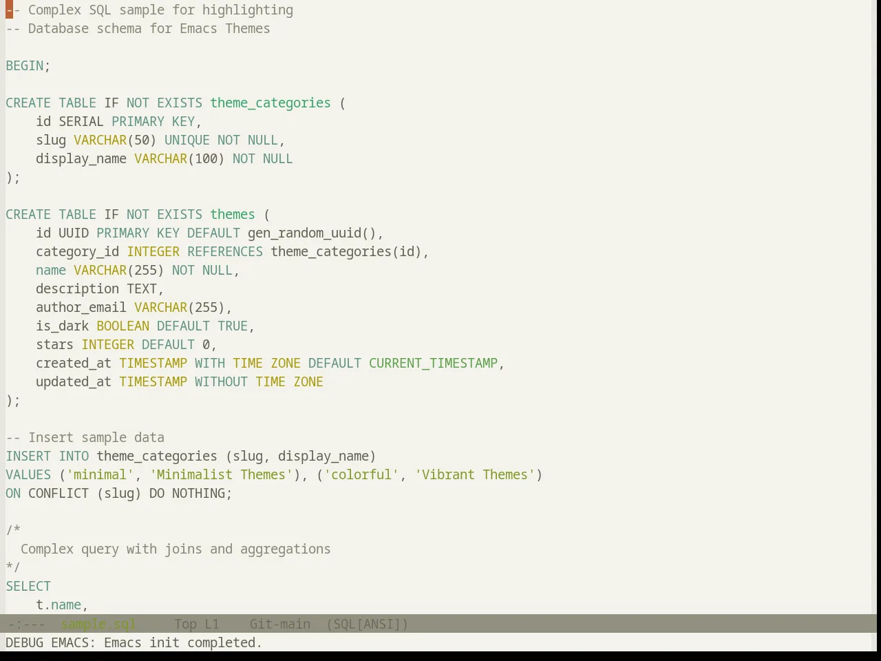 Base16 Atelier Estuary Light Theme in sql-mode