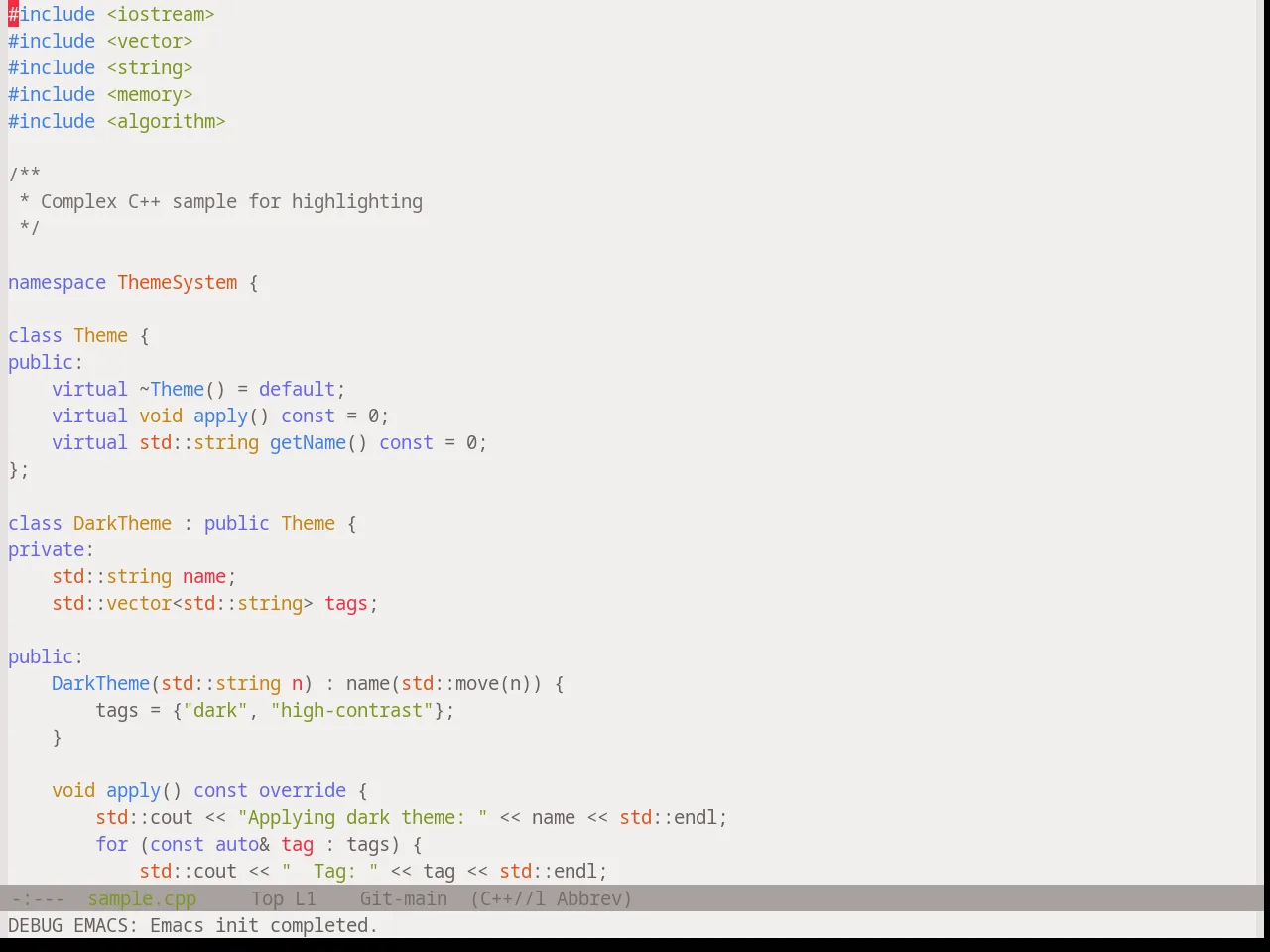 Base16 Atelier Forest Light Theme in c++-mode
