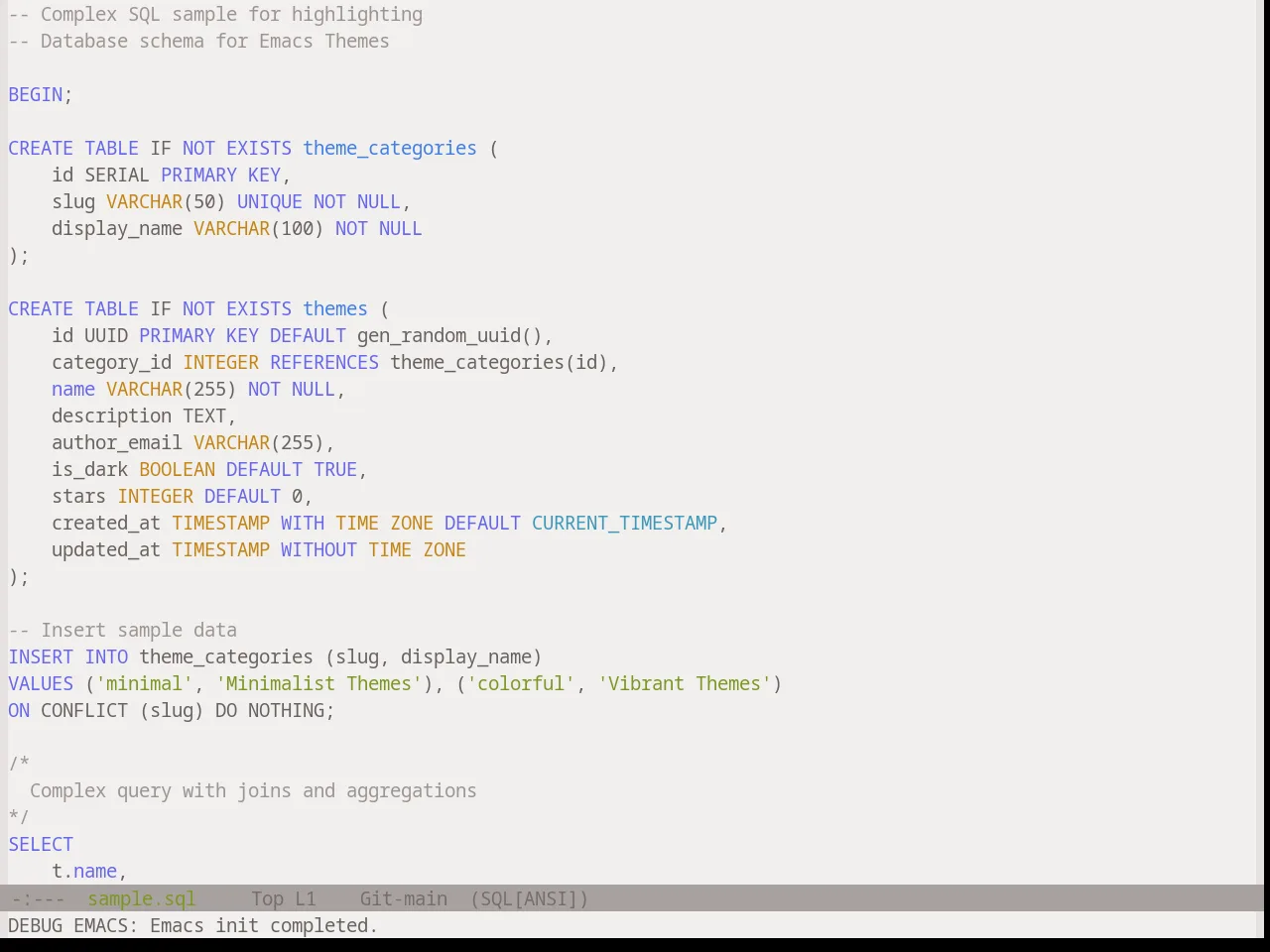 Base16 Atelier Forest Light Theme in sql-mode