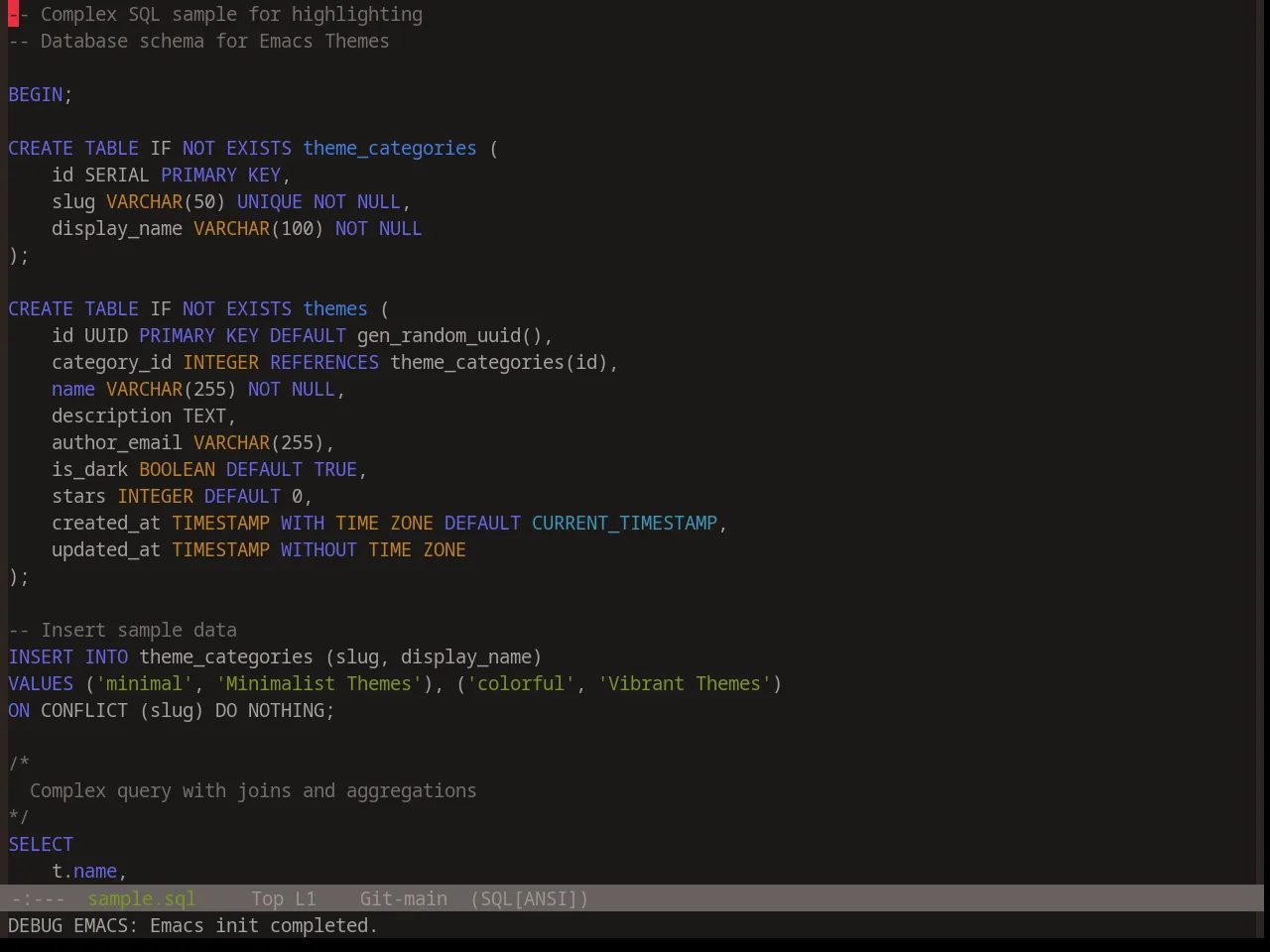 Base16 Atelier Forest Theme in sql-mode