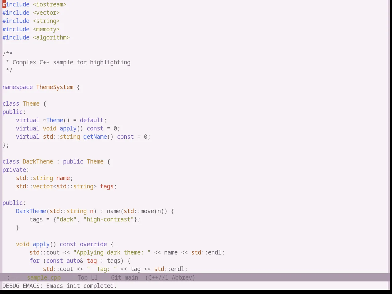 Base16 Atelier Heath Light Theme in c++-mode